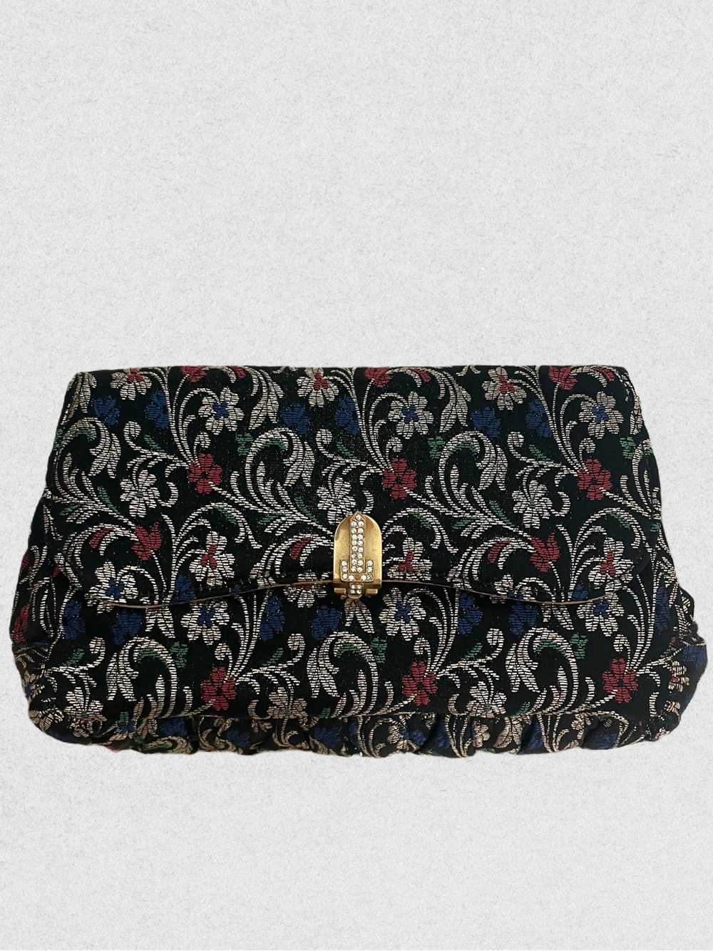 1960s Garay Black Floral Jacquard Clutch with Coin Purse